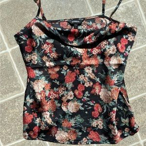 Floral Cowl-neck Express Satin Formal Tank Top